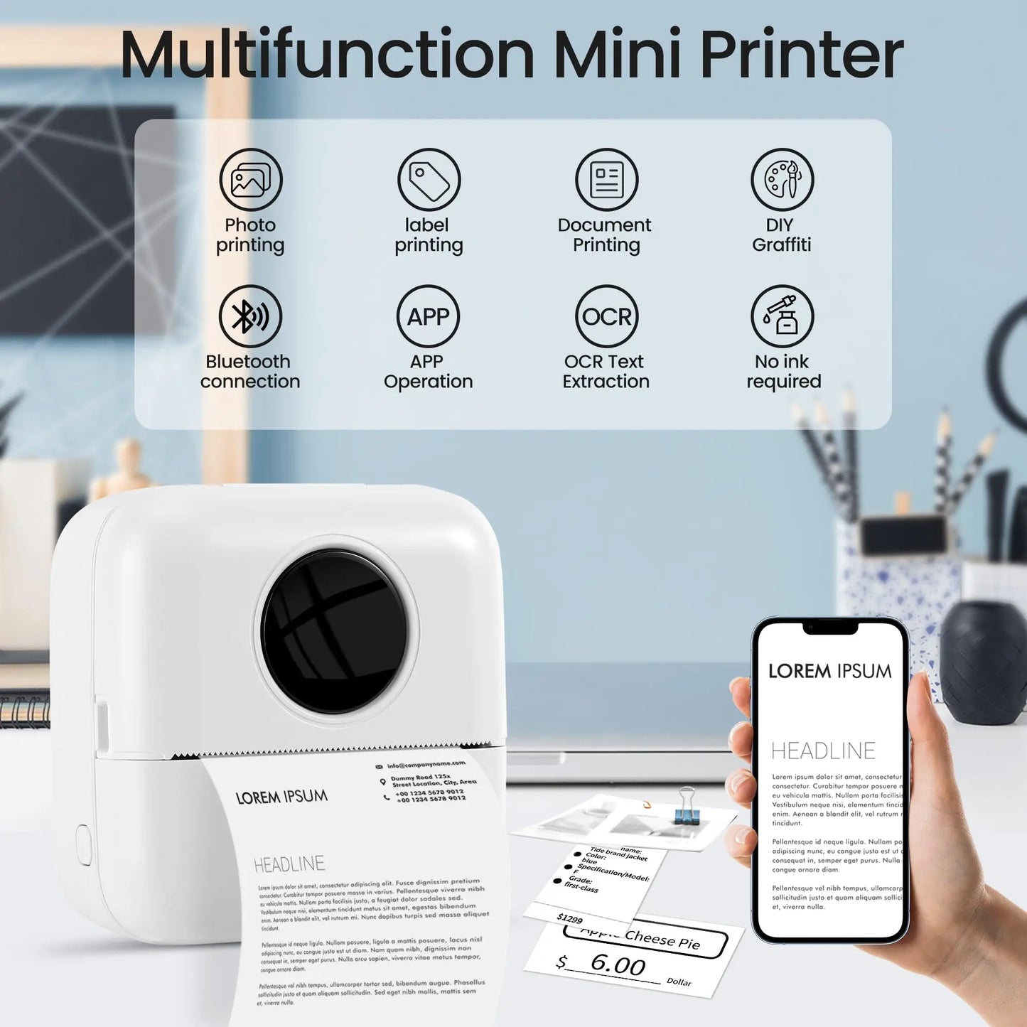 X5 Portable Thermal Printer Mini Wireless Bluetooth Mini Pocket Label Notes Printer 57mm For Home and Office Android IOS